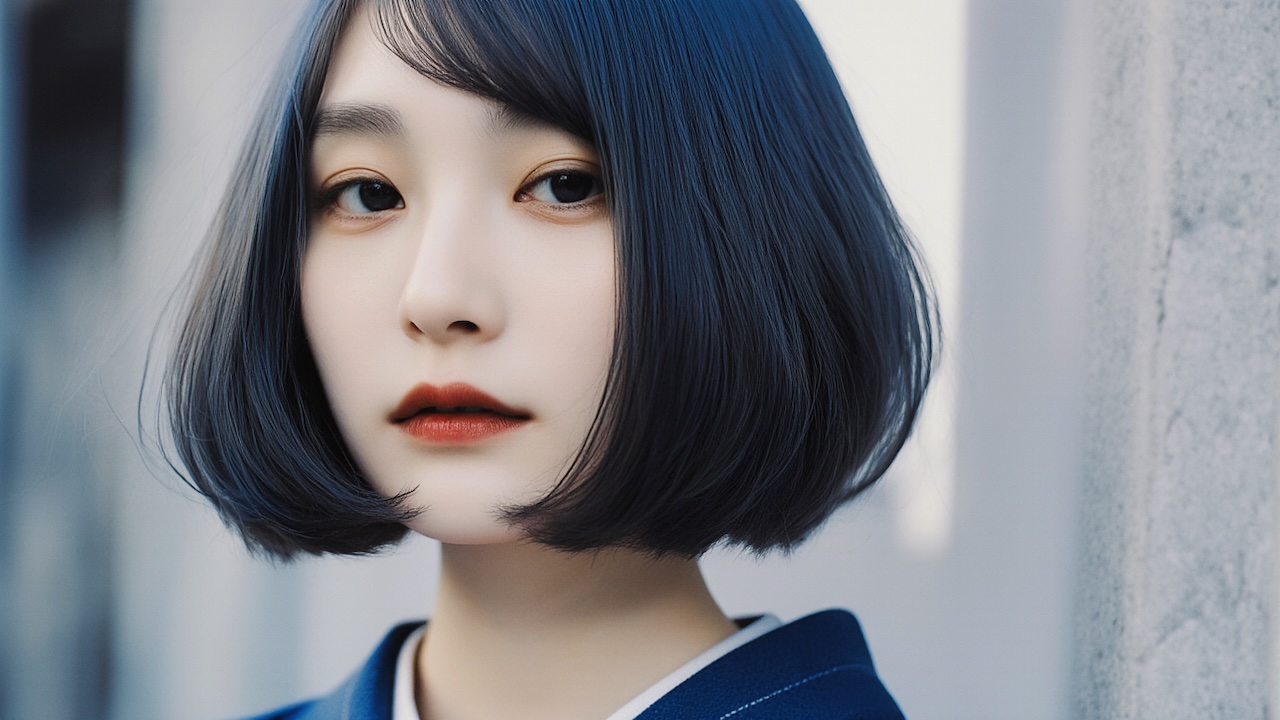 青髪のショートボブのAIインフルエンサーおむすびちゃん